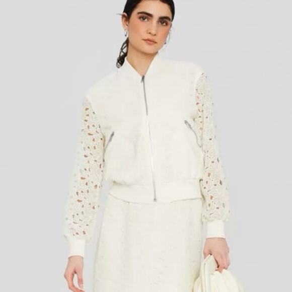Jason‎ Wu Lace Utility Bomber Lace Jacket White Side Pockets - Picture 1 of 14